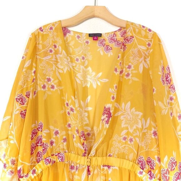 NEW Vince Camuto Floral Getaway Chiffon Duster Kimono Boho Yellow Plus Size 1X - Picture 3 of 14